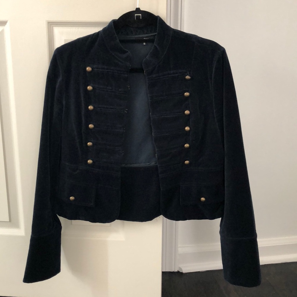 LF teal velvet military blazer